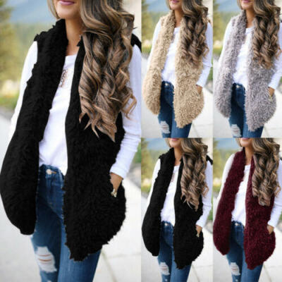 

US Luxury Women Oversized Faux Fur Fleece Wool Waistcoat Long Coat Outwear