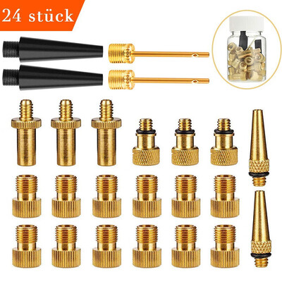 

24xkit Bike Bicycle Tire Ball Air Pump SV AV DV Valve Copper Adapter Set