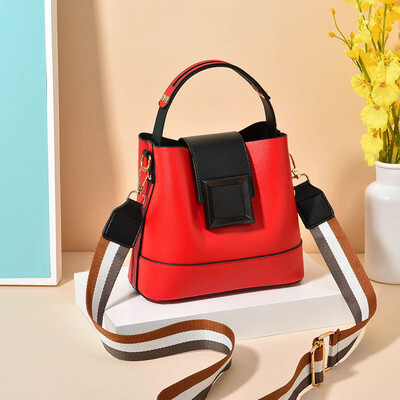 

Womens Chaozhou Korean Version Baitao Slant Handbag Simple Fashion Bucket Bag Wide Shoulder Strap Single Shoulder Bag