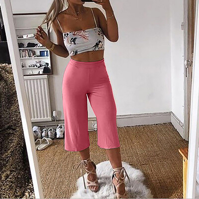 

Tailored Fashion Women Pure Color Mid Waist Casual Pants Summer Cropped Trousers Pants