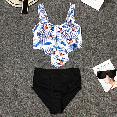 

Roseonmyhand Women Two Piece Plus Size Sexy Backless Halter Floral Printed Swimwear Set