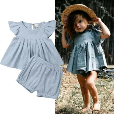 

US 2019 2PCS Kid Baby Girl Ruffle Tops Dress Pants Shorts Outfit Clothes Summer