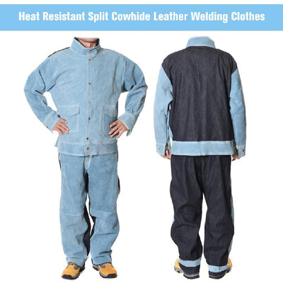 

CowhideJean Welding Suits Heat Resistant Heavy Duty Welding Suit Wear-resistant Anti-scald Flame Resistant Working Clothing Weldi