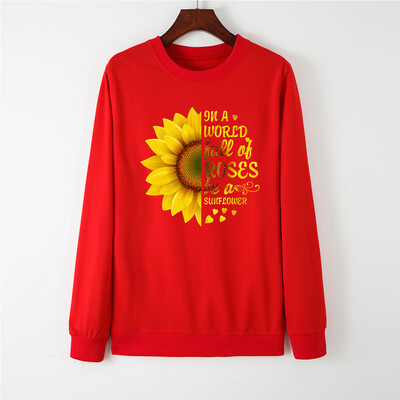 

Tailored Women Long Sleeve Sunflower Print Loose Sweatshirt Automn&Winter Blouse
