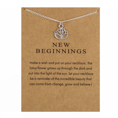 

With Card New Arrived New Beginnings Lotus Alloy Chain Pendant Necklace Jewelry