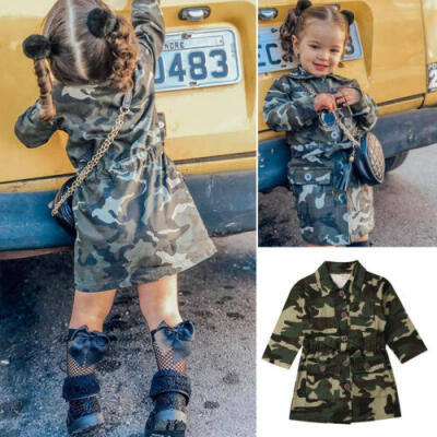 

US Toddler Autumn Girl Long Sleeve Lapel Trench Casual Jacket Coat Outwear Dress