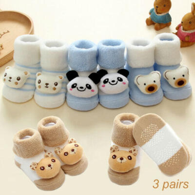

3 pairs Newborn Baby Girl Boy Cartoon Anti-slip Socks Slipper Shoes Boots 0-18M