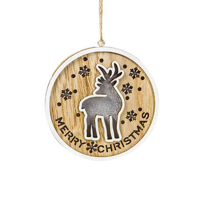 

Christmas Tree Angel Snowflake Fawn Round Wooden Frame LED Christmas Atmosphere Ornament Home Party Christmas Tree Decorations