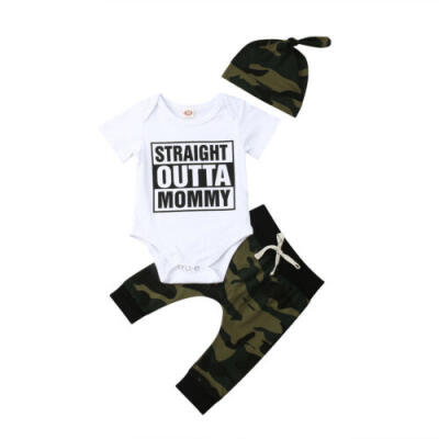 

Newborn Baby Girl Camo Short Sleeve Tops Romper Pants Hat Outfits Set Clothes