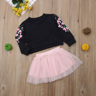 

US Toddler Baby Girls Fall Winter Floral Tops TuTu Skirts Outfit Set Clothes