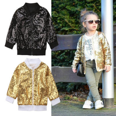 

Fashion Toddler Kids Baby Girls Sequin Shining Zipper Tops Outwear Jacket Coat