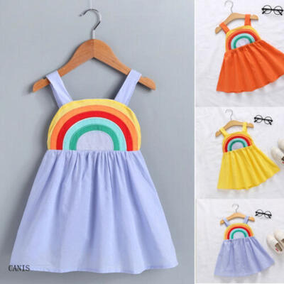 

Toddler Baby Girl Summer Rainbow Sling Dress Princess Loose Sundress Clothes