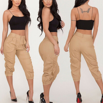 

Women Casual Pencil Pants High Waist Pockets 34 Cargo Jogger Slim Trousers