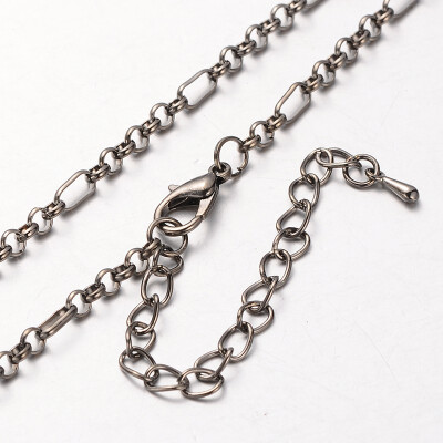 

Iron Figaro Chain Necklace Makings with Alloy Lobster Claw Clasps&Iron End Chains Gunmetal 299