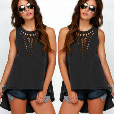 

Women Summer Chiffon Sleeveless Zipper Vest T Shirt Blouse Ladies Tops Plus Size