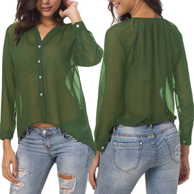 

Starmoon Fashion Women Top V-Neck Button Shirt Long Sleeve V-Neck Casual Loose Blouse
