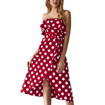 

Women Summer Stylish Sexy Dot Printed All-match Strapless Flounce Sweet Slim Fit Dresses