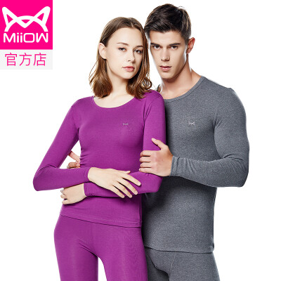 

Cat Man MiiOW thermal underwear men&women warm winter slim breathable ladies comfortable close-fitting autumn clothes long pants warm suit two sets of deep gray ash L