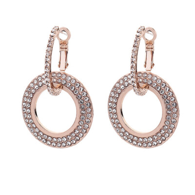 

Women Fashion Rhinestone Double Circle Hoop Huggie Earrings Party Jewelry Charm