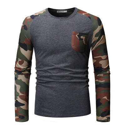 

Mens Long Sleeve T-shirts Casual Camouflage Print Tops Round Neck Shirts Blouse