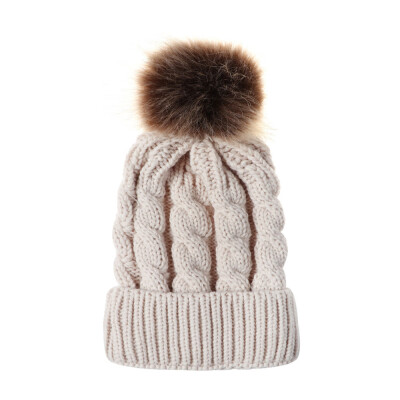 

Winter Warm Women Knitted Crochet Wool Hat Hair Ball Earmuffs Caps Infant Toddler Kid Cute Hairball Beanie Cap