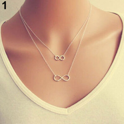 

Lady Double 8 Shape Pendant Chain Infinity Choker Statement Bib Necklace Jewelry