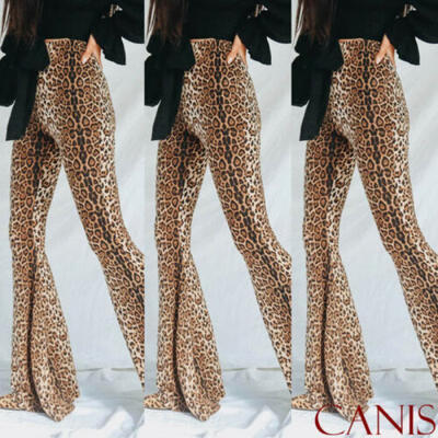 

Women Leopard Print Loose Pants Lady Bandage Casual High Waist Long Trousers New
