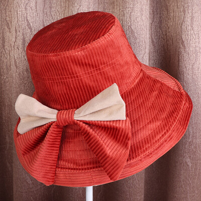 

Dongyun New autumn womens Korea style double-color flannelette hat bowknot big-brim fashion basin cap