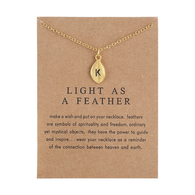 

New Arrived Leaves Light As A Feather Personality 26 English Letters Alphabet Necklace Alloy Pendant