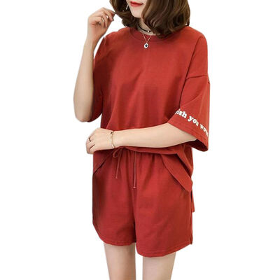 

Women Summer Loose Simple Round Neck Short-sleeved Tops Wide Leg Solid Color Shorts Fashion Casual Two-Piece Set New