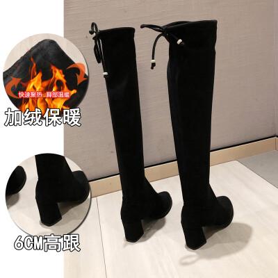 

Fallwinter high-heeled knee-high boots thick-heeled lace-up thin leg elastic boots high boots riding boots womens boots