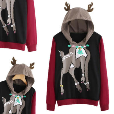 

Women XMAS Long Sleeve Hoody Hooded Sweatshirt Ladies Casual Hoodies Top