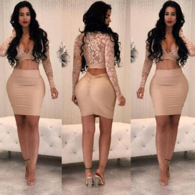 

Fashion Womens Bodycon Dress Party Evening Cocktail Dress Pencil Lace Mini Dress