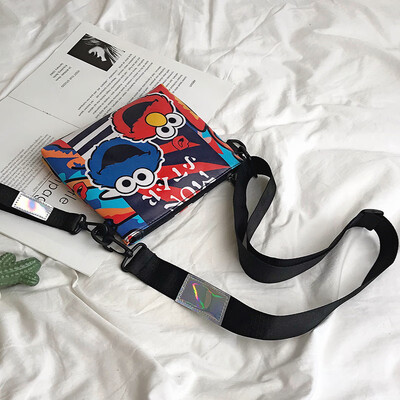 

2019 new casual fashion cartoon sesame street handbag female personality letters wild single shoulder slung small square bag
