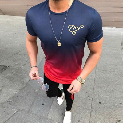 

Men Casual Summer Short Sleeve Tops Gradient T-shirt Basic Tee Sports Fitness