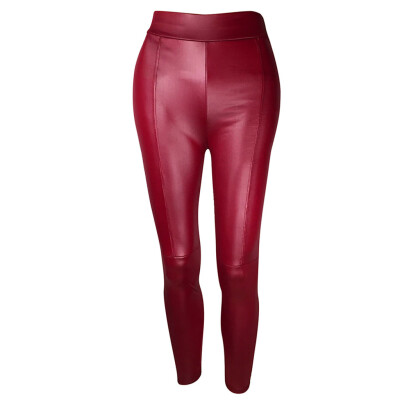 

Tailored Fashion Womens Solid Splice Casual Trousers Sexy Leather Tight Leggings Pants