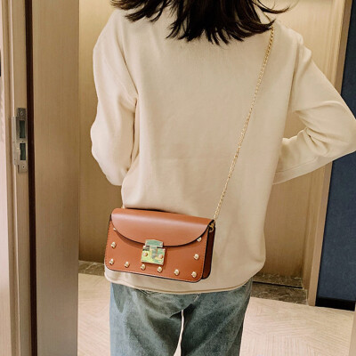 

Tailored Fashion Women Rivets Bag Solid Color Messenger Bag Shoulder Bag Hasp HandBag