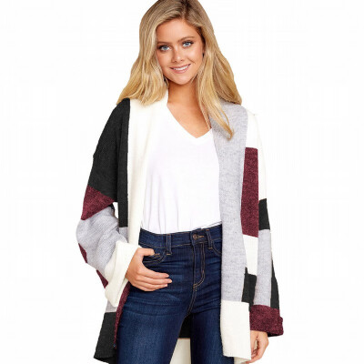 

Plaid Sweater womens Long Sleeve Knit Cardigan