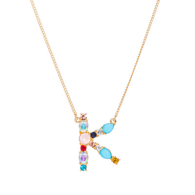 

A-Z Capital Letter Pendant Colorful Rhinestone Inlaid Women Necklace Jewelry