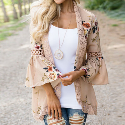 

Toponeto Women Lace Floral Open Cape Casual Coat Blouse kimono Jacket Cardigan KHL
