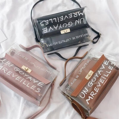 

Women PVC Clear Shoulder Bags Messenger Handbag Cross body Transparent Alphabet