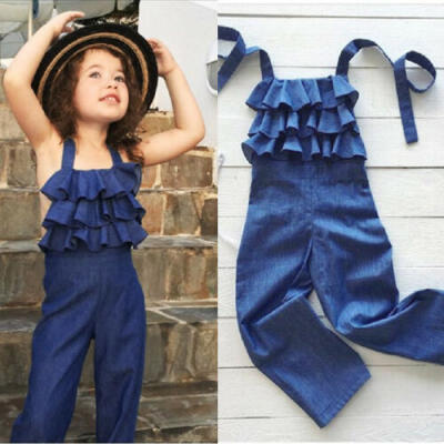

Toddler Kids Girls Denim Blue Bib Pants Romper Jumpsuit Playsuit Outfits Clothes