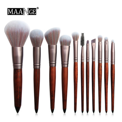 

〖Follure〗Wooden Brown Cosmetic Eyebrow Eyeshadow Powder Brush Lip Makeup Brushes 11PCS