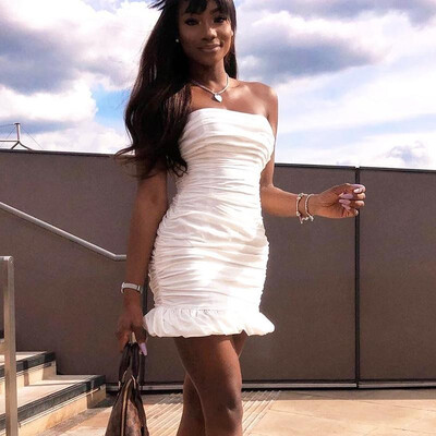 

Europe&the United States autumn womens new fashion sexy bag hip fold wrap chest ruffled short skirt dress summer 2019 Spot