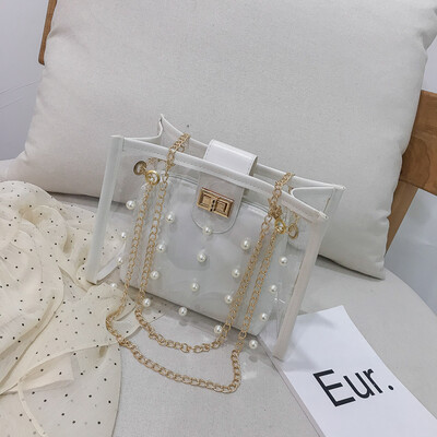 

2019 new temperament pearl chain Messenger bag female chic fashion wild child mother bag casual simple shoulder bag