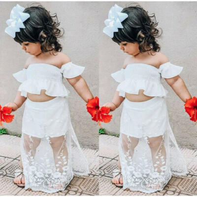 

Fashion Toddler Kids Baby Girl White Lace Floral Tops Long Skirt Outfits Clothes