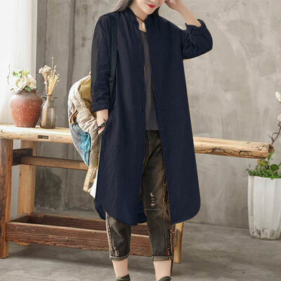 

2019 Women Casual Long Sleeve Tops Coat Lapel Collar Button Loose Cardigan M2XL