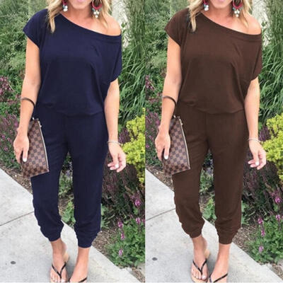 

Womens Casual Harem Pant Jumpsuit One Shoulder Short Sleeve Long Playsuit