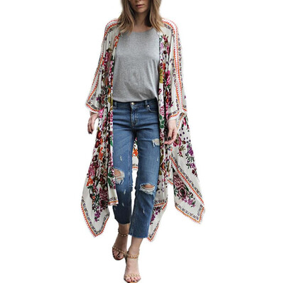 

Roseonmyhand Women Floral Print Chiffon Loose Shawl Kimono Cardigan Top Cover up Shirt Blouse