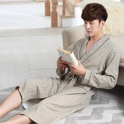 

Autumn Bathrobe Men Cotton Sleepwear Nightgown Mens Knitting Long Sleeve Soft Nightgowns
